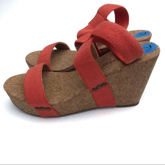 New! Lucky Brand Maxyne cork wedge sandal platform size 7.5 coral - Picture 1 of 8